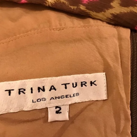 TRINA TURK Animal Print Silk Dress Pink Brown - Picture 5 of 6